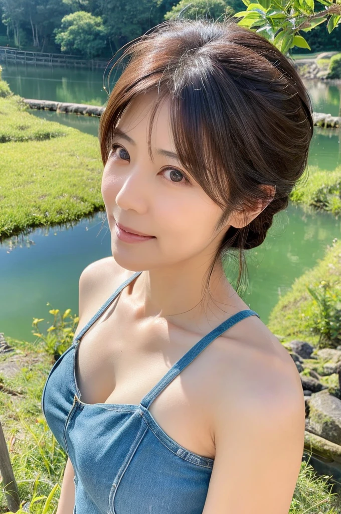 ((Highest quality)), ((masterpiece)), (detailed), Perfect Face,Japanese,landscape,Mature Woman,Upper Body,F Cup