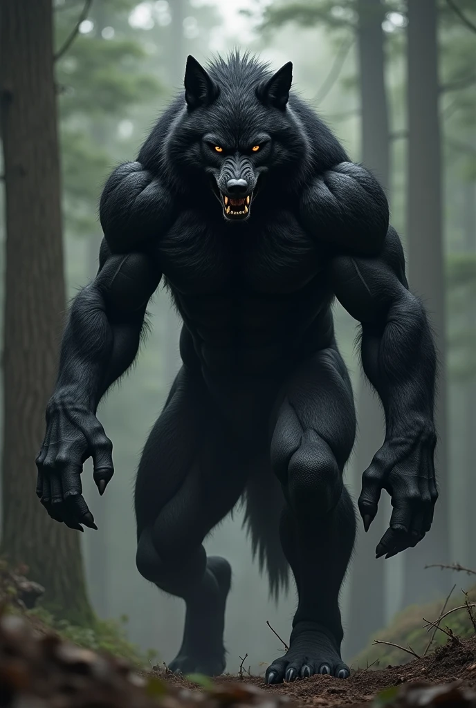Werewolf, muscular, big dick, black fur
