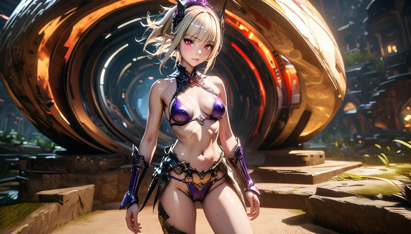 Beautiful Alluring female drow knight, Mythological theme, fantasy theme, purple skin, blond long white hair, Red eyes, cup size, Very , Inside a magical dark bioluminescent mushroom forest., Barely dressed, gothic armor bikini with spikes, Beautiful D&d character portrait, Beautiful Fantasy, detailed, Digital art, extreme detail, polished, Beautiful, hyper-detailed, difficult, Develop, Meticulous, Anime Character, detailed, Anime Face, Sharp Focus, unreal engine, 3D rendering, Volumetric lighting, reflections, Glossy, digital illustration, sensual pose, defiant pose, full body shot, small firm breasts, Anatomically correct 💖❤💕💋❣, cowboy shot, brilliant, brilliant hair, (night:1.2),Dreamy, [[gentle fingers and hands:0.55]::0.85],(detailed fingers),),(emotional),(breathtaking),(main part:1.2) whole body.), (Anime Style), (Super Detailed), (brutal), (uhd, HDR), (8k), (High Resolution: 1.2), (Complex and Beautiful: 1.2),(emotional),(breathtaking),(main part:1.2) whole body.), (Anime Style), (Super Detailed), (brutal), (uhd, HDR), (8k), (High Resolution: 1.2), (Complex and Beautiful: 1.2)