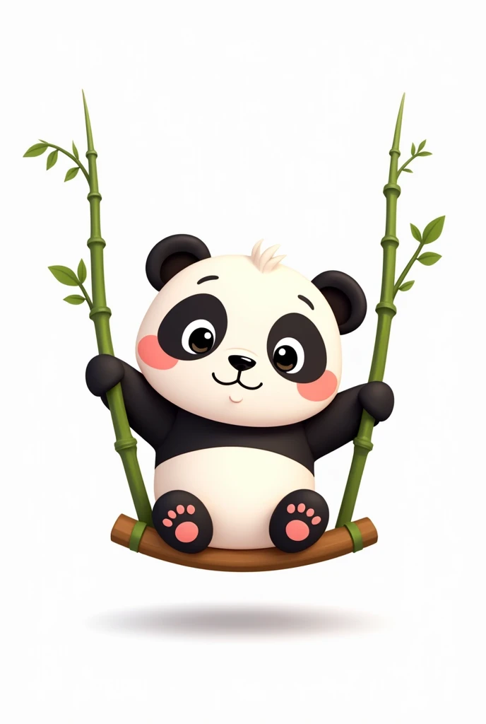 Cute animated panda, swinging on a bamboo in white baground
