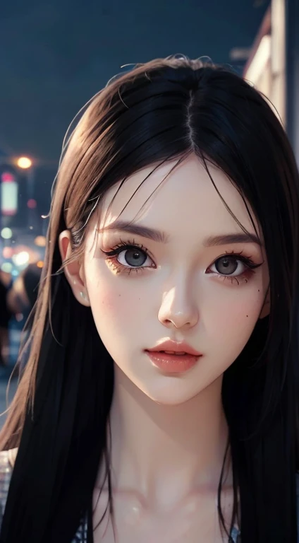 beautiful girl, Half Body Portrait, Long hair, bright red, messy hair, Black eyeshadow, (Street Style Wear:1.2), (Urban Background:1.2), Heavy makeup, Digital Art, Trending on Art Station, highly detailed, The finer details, Complex, beautiful detailed glow, detailed, Cinematic Light, High resolution, detailed facial features,Sharp focus, Smooth, beautiful,