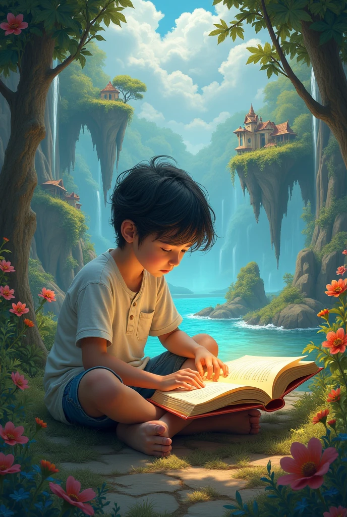 Person immersed in a world of stories"