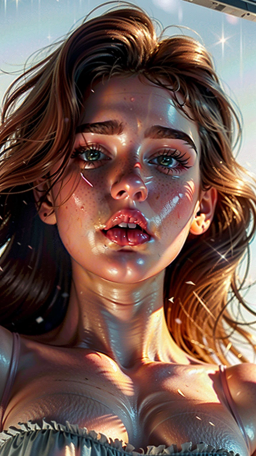 (((ultra realistic))) Photo, masterpiece, top quality, (Pale skin), (Ultra detailed face and eyes.:1.2), 1 girl, adult, ((very heavy eye makeup, pink mascara)), ((detailed FAKE lips)), ((pink wavy fur)), ((stylish hairstyle)) , (({big ones} old)), (Thin waist, Skinny body), ((extremely large neckline)), focus on big old, Photoshoot, (Suave) Turning on, (The game of lights and shadows), depth of field, bokeh, (Special attention to leather details.: 1.2), (Special attention to the clavicle and ribs.: 1.2), (special attention to big old: 1.3), (special attention to the lack of clothing: 1.1), naked, naked, no clothes , skin pores, oily skin. (Erotic frame atmosphere.. Color range: violet, rosa, Tons), DR, ((film grain)), ((good heavens)), (Glare), ((Whole body, vista frontal superior)) , Ultra detailed,