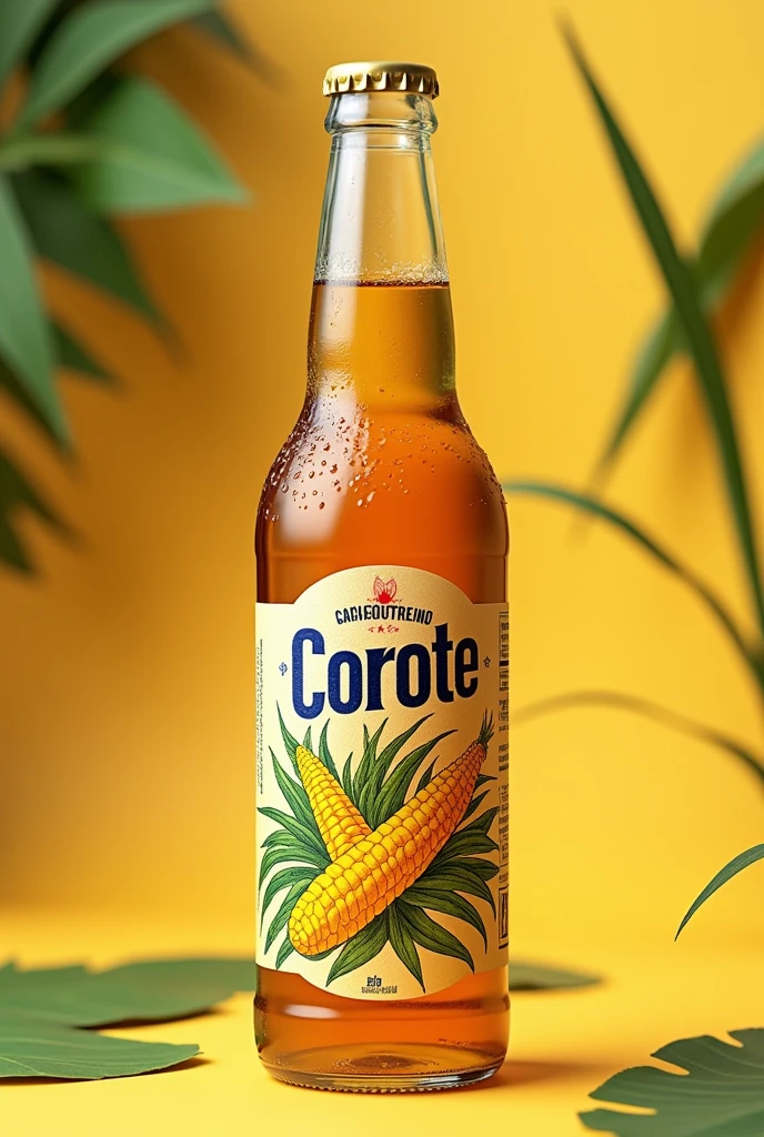 A bottle of Corote written cachatreino with sugar cane drawings on the packaging and without the bottom