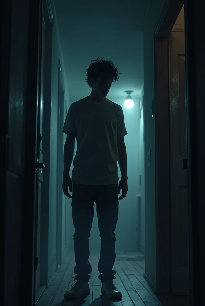 Young man nervous at night time in home