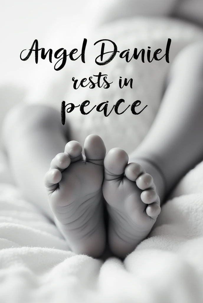 Image of baby feet in black and white with the text Angel Daniel rests in peace