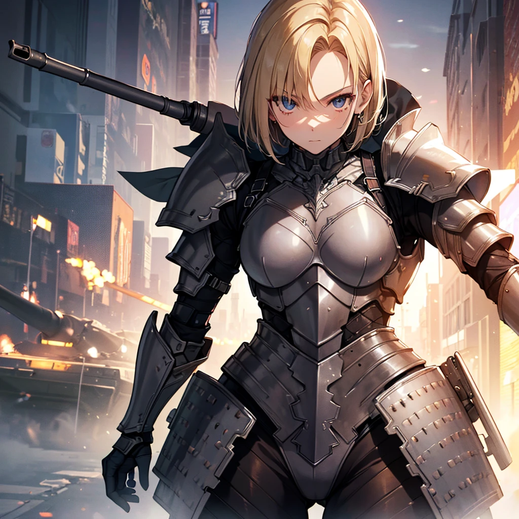 (Armored Tank:1.5),Armored Tank, 背景はArmored Tank, cute, Beauty, Shortcuts, Android 18, (masterpiece), highest quality, 1girl, uhd, retina, masterpiece, ccurate, anatomically correct, textured skin, super detail, high details, high quality, best quality, highres, 4K