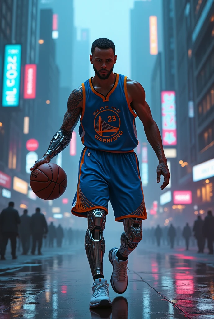 Stephen Curry, but make it cyberpunk art style
