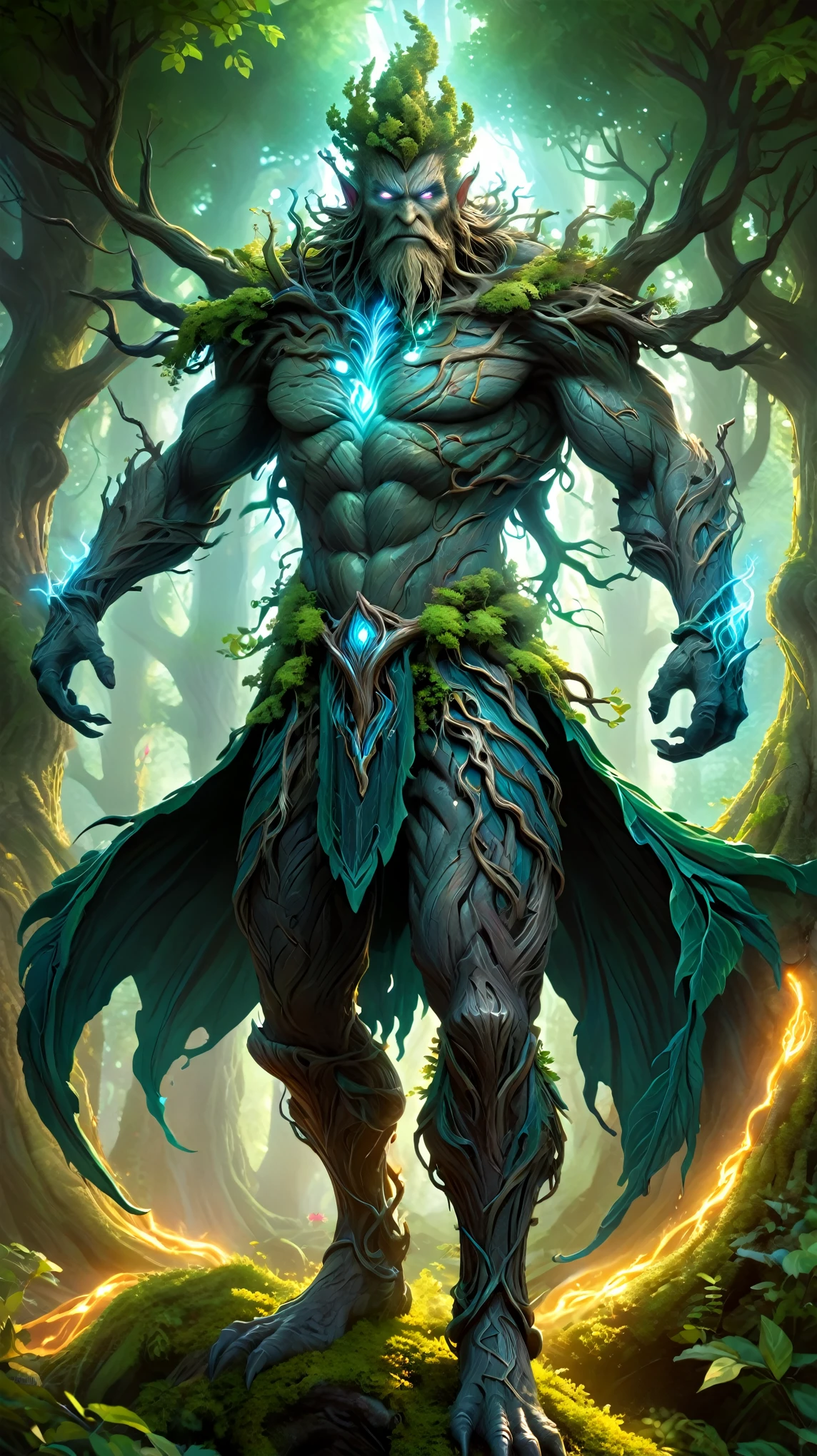 a magical treebeard using nature's power to heal, art nouveau style, ultra-detailed, 8k, highly realistic, dramatic lighting, vivid colors, intricate patterns, organic textures, ethereal atmosphere, fantasy, lush vegetation, glowing magical energy, radiant colors, dramatic shadows and highlights, masterpiece