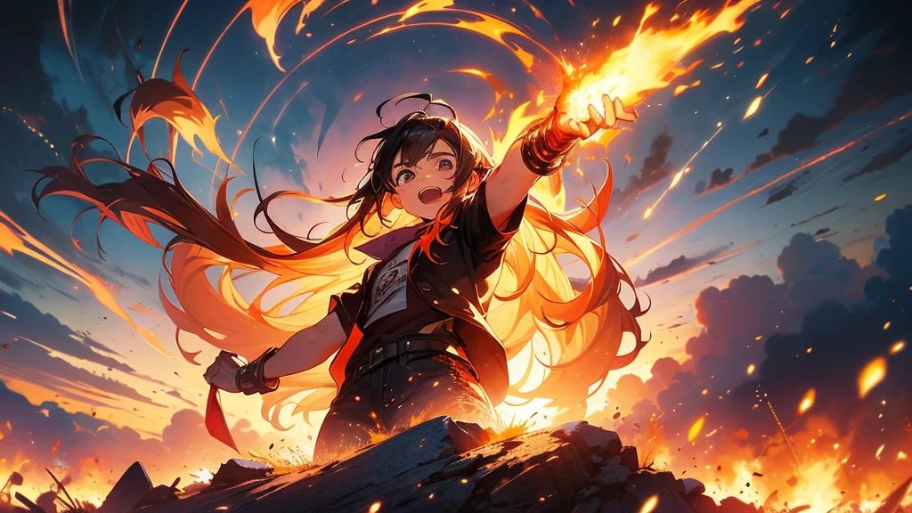 A powerful figure stands at the center, mid-action, as if they’ve just broken through a set of heavy doors. Their expression is fierce, with eyes full of determination and a sense of unyielding strength. Around them, the remnants of shattered barriers symbolize the obstacles they’ve overcome.

The background transitions from dark shadows to a bright, fiery dawn, illustrating the journey from doubt to triumph. Flames swirl around their figure, representing the fire in their soul and the unstoppable force they’ve become. The sky is ablaze with vibrant colors, symbolizing the dawn of a new beginning.

The figure’s stance is strong, one hand raised as if to declare victory, while the other is clenched in a fist, ready to take on whatever comes next. Their presence radiates confidence and power, embodying the message of rising and roaring against all odds.