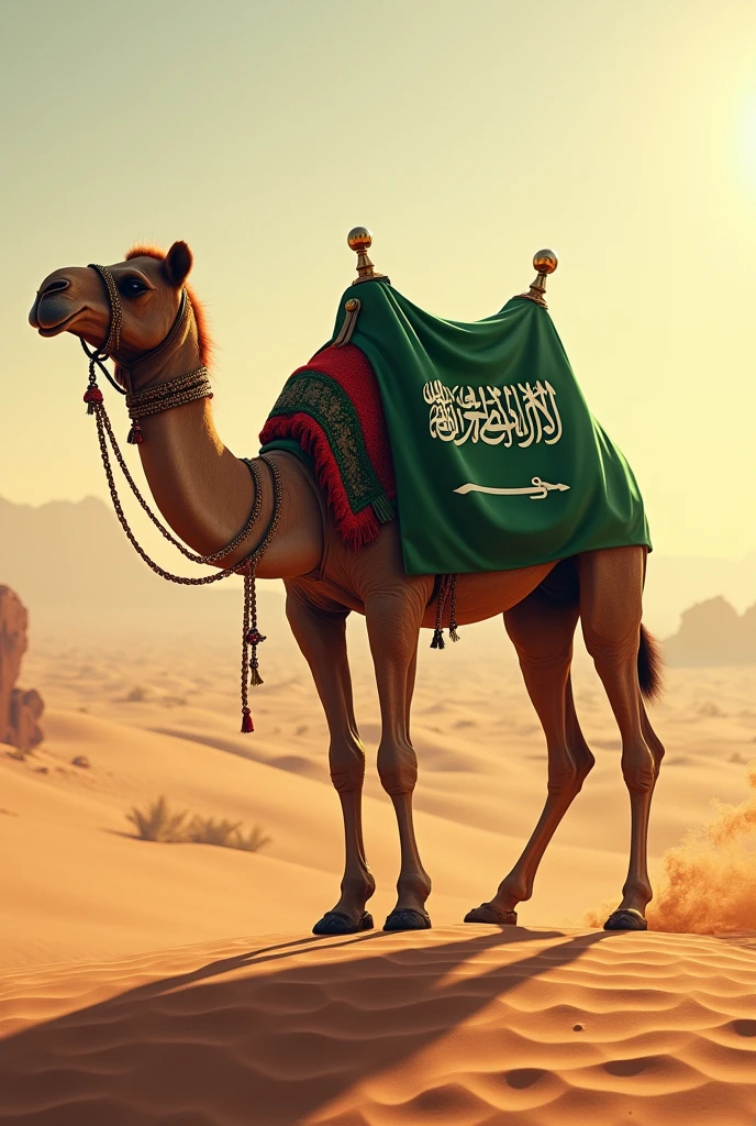 Saudia arbia flag on camel