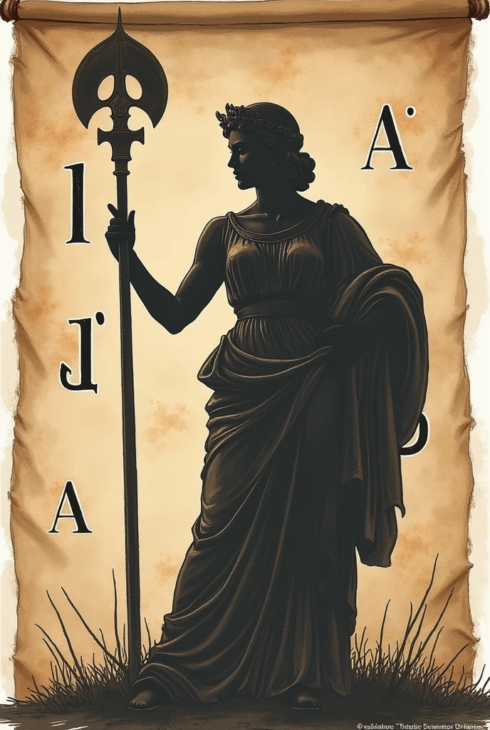 A flag with the shadow of the goddess Athena and the words 1° ELO A written in a way that looks like a drawing 