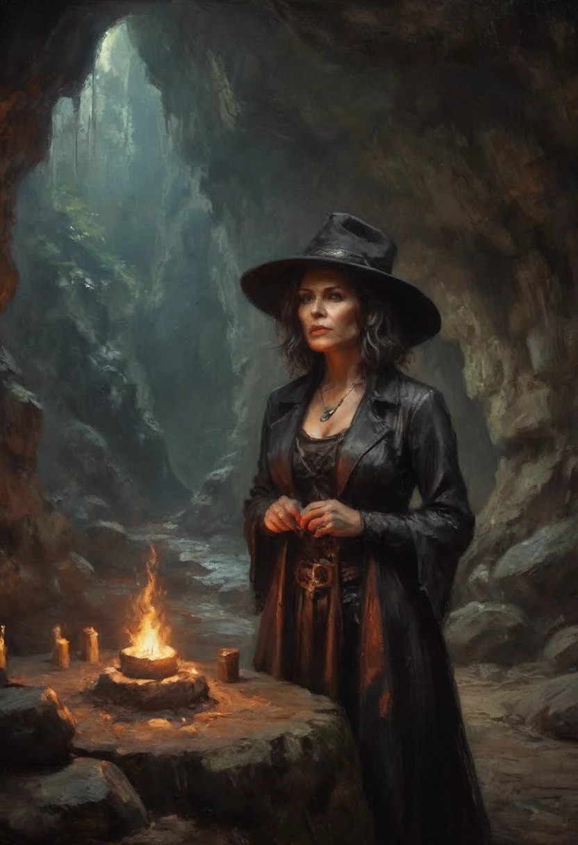 dark atmospheric horror, middle aged sexy cyberpunk witch coven in a cave, (RAW photo, real, best quality, masterpiece:1.2), detailed, (hyper realistic, photo-realistic:1.2), high quality, (dark lighting:1.2), perfect lighting