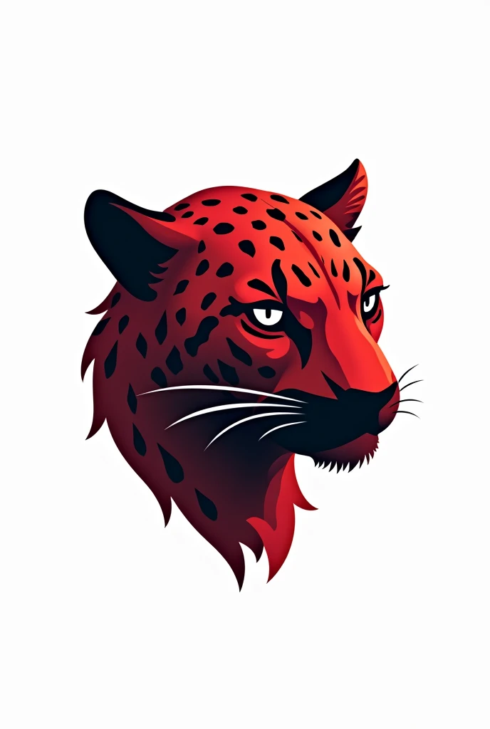 create image of a roaring leopard in black colors, red and wine for a logo with a white background, just your head to the side, predominantly red more red than black I want a little black I want less hairy