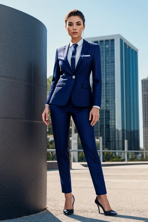 A woman from the future wearing a suit