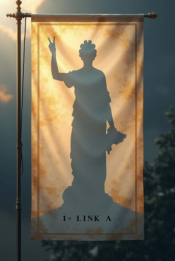 A flag with the shadow of the goddess Athena and the words 1° LINK A