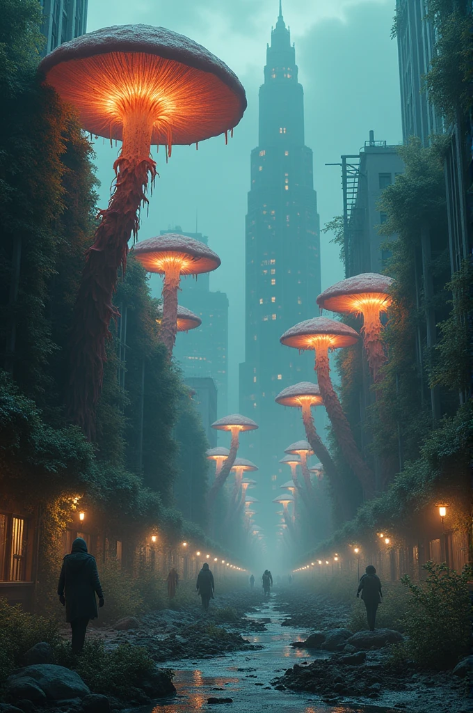 Create a city in Alaska that is infested with fungus and giant mushrooms.