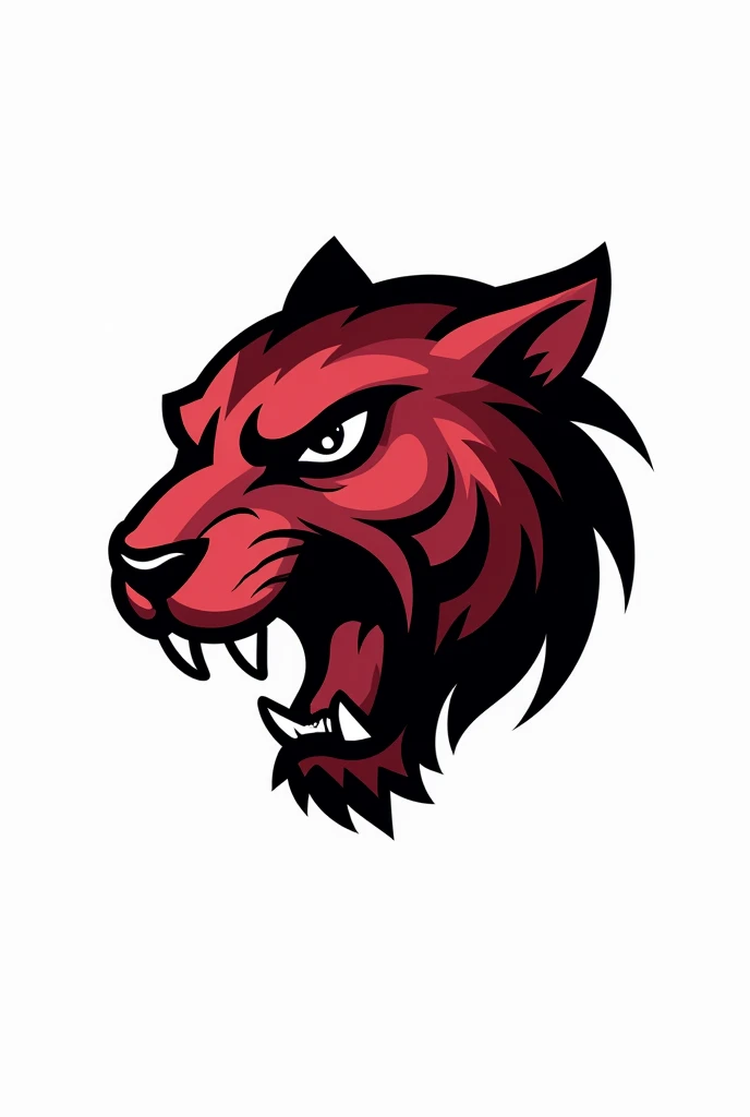 create image of a roaring tiger in black colors, red and wine for a logo with a white background, just your head to the side, Predominantly black, I want more black than red, I want it without hair.