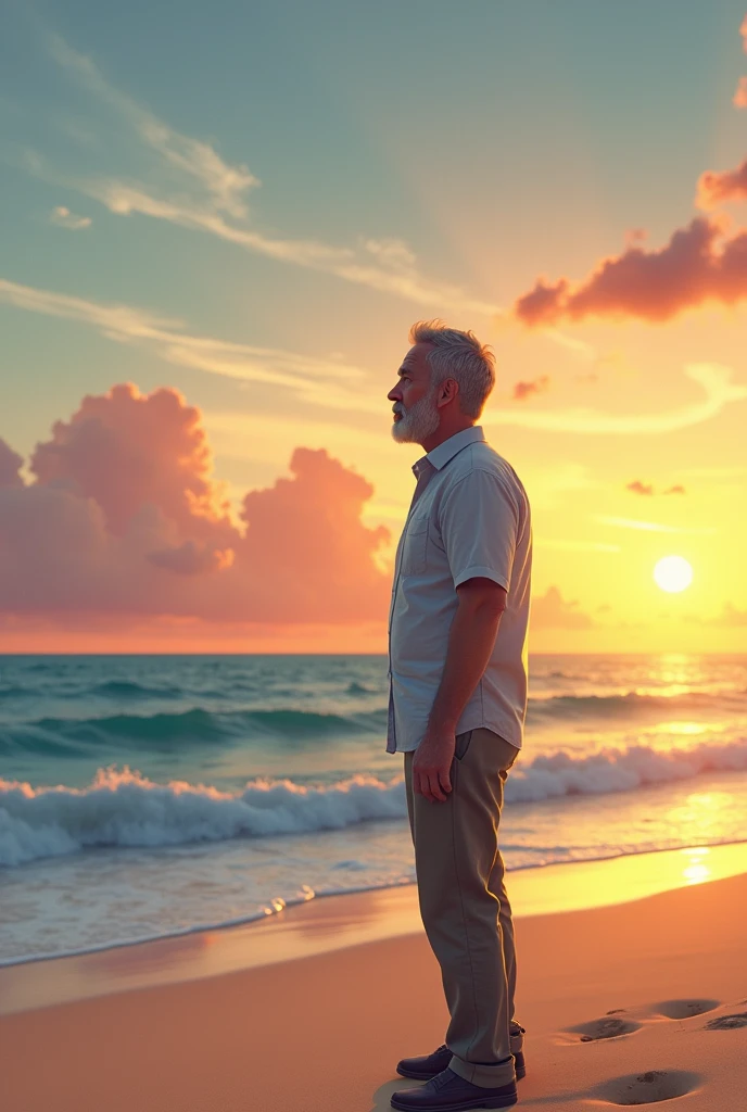 A man by the beach at dusk