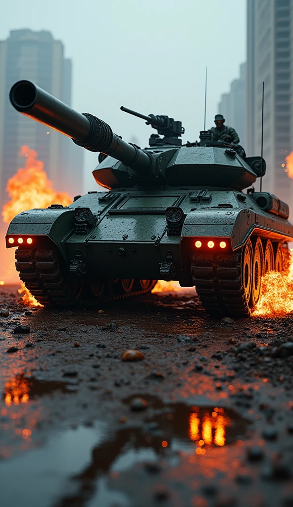 Realistic depiction、Skin that reflects light、military、cyber punk、Armored Tank、(((intricate skin))), armored tank, in big battle, in the future、 science that has developed too much、Hellish scene、(((Caterpillar:1.1)))、tank have mech technology (arms:1.5), explosion、inflammation、toilet、rain、dynamic angle、from below, bokeh, Depth、Detailed Images、high quality、High Resolution、tire、