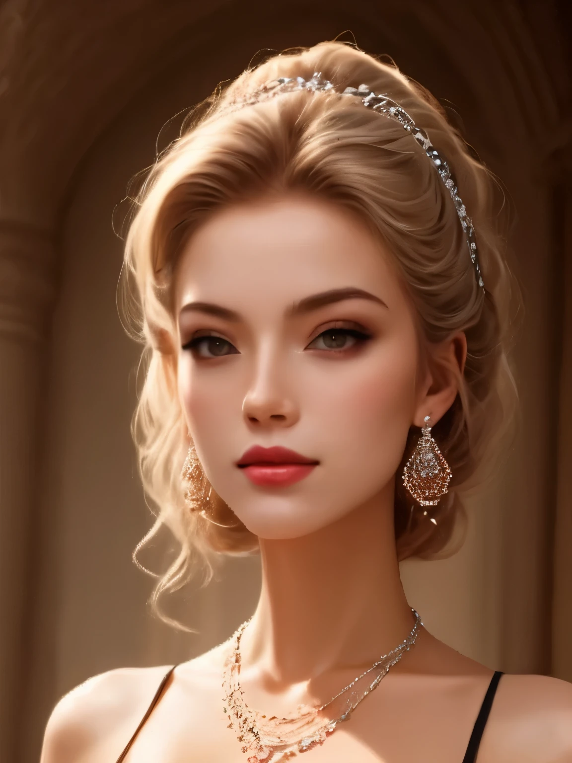 best quality,masterpiece,realistic,1woman,yujie,upper body,close mouth,Earrings,Necklace