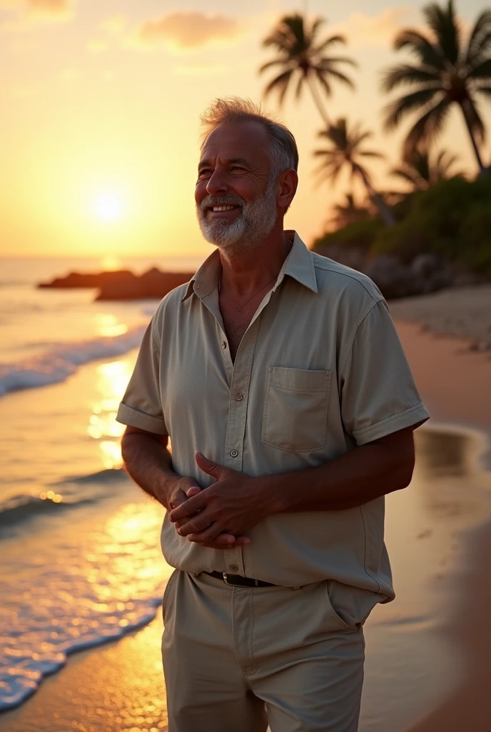 A man by the beach at dusk
