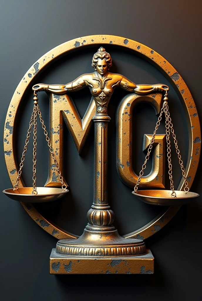 Justice scale logo combined with the letters MG