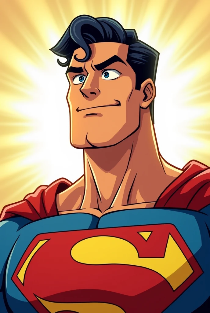 Superman saw a person which is helping everyone after then what's the superman
face and body reaction? , and coming white light from background
Don't make Superman angry
Little bit smiling face of Superman but not shown teeth
Make cartoon type