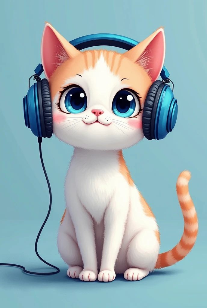 cat,wear a blue and white earmachine,cartoon