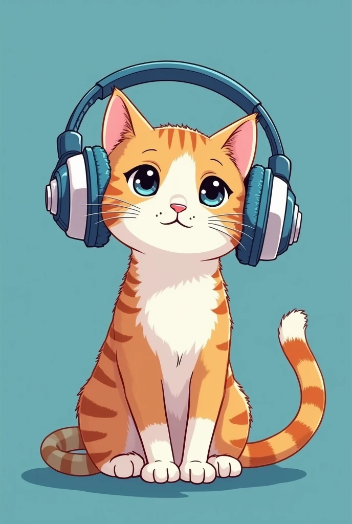 cat,wear a blue and white earmachine,cartoon