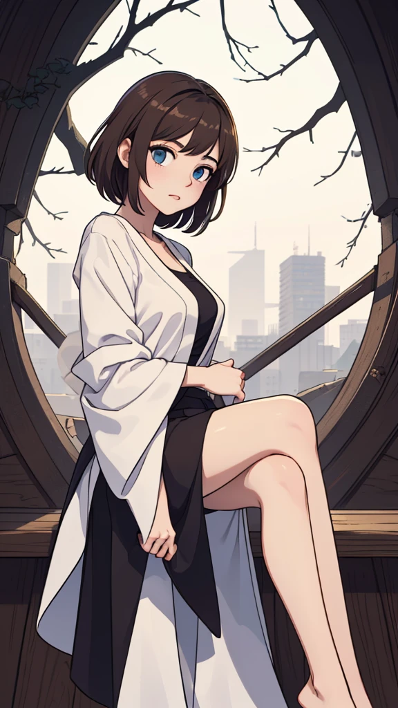(((masterpiece, best quality, ultra highres, 1 girl, solo, no background))), super detailed skin and face and eyes and finger, beautiful japanese woman, small breasts:1.5, skinny, light brown hair, very short pixie hair, knee shot, white background, 2D anime, boyish, expressionless, cartoon, Various clothes, Various poses, Please draw the entire character within the frame, ensuring that the head, arms and legs are not cut off, with the character positioned centrally, female genitals visible through tight clothing, minimalism,