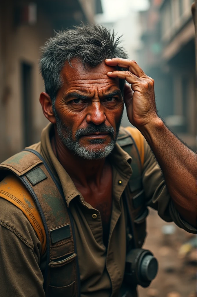 A man wiping sweat from his forehead