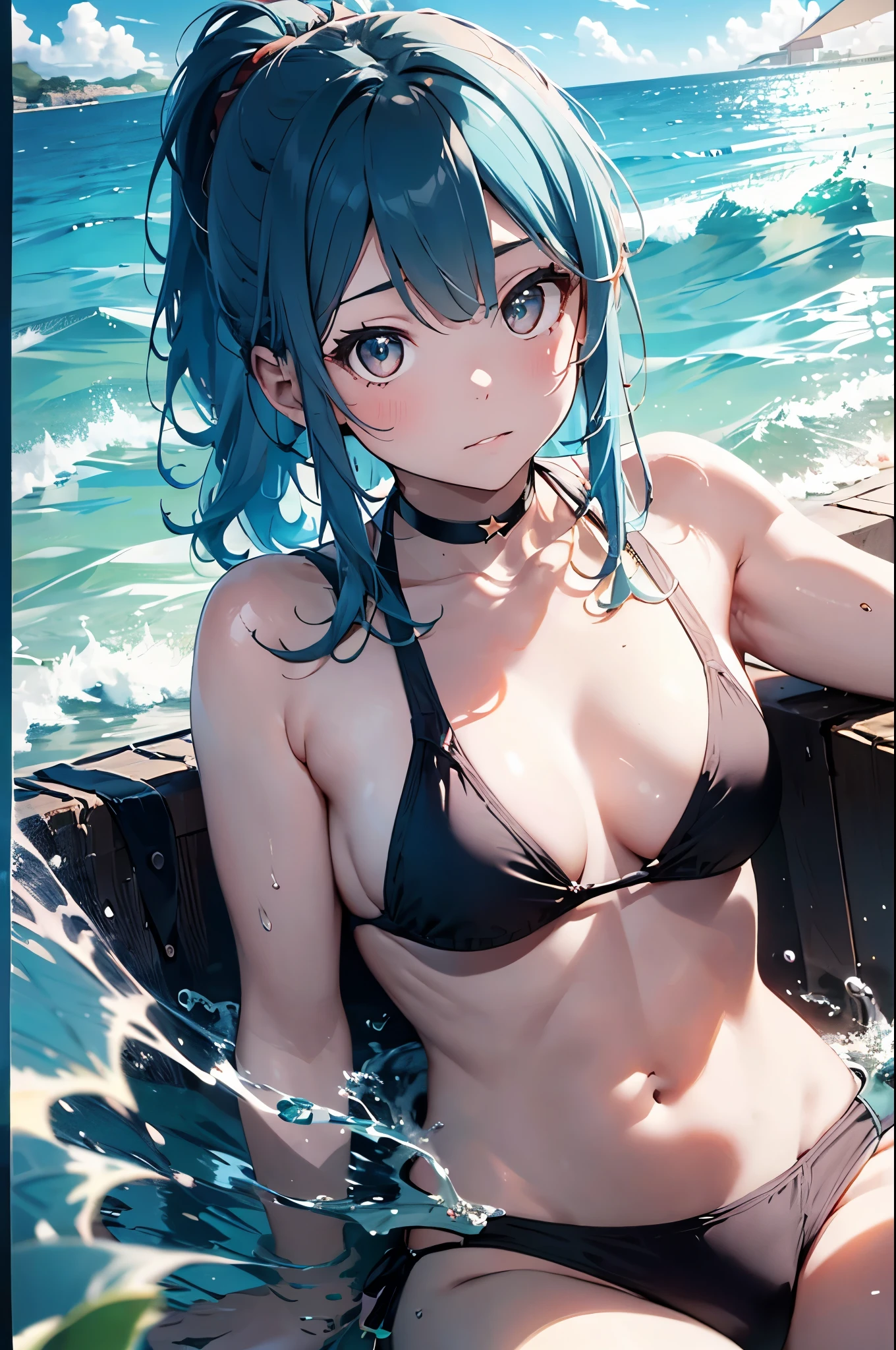 High resolution,topless、
One beautiful young woman,Light blue hair、ponytail、
(Soft Saturation:1.3), (Fair skin:1.2),
(ultra-Detailed Background, Detailed Background), Bokeh,
break'Portrait of a smiling girl.,
When viewed from the front, The composition is symmetrical,
Looking straight at you with serious eyes,
break Swimwear, Red Bikini, Center of chest,
Outdoor, Sea surface, null, sunlight,Summer beach, Sandy Beach,
Strong light, Front lighting,
(:1.3), (Cowboy Shot:1.2),
Front brake angle,
View your audience,
Dynamic pose,
sitting on the beach
Seaweed、Seaweed、Seaweed、Seaweed、Seaweed、Seaweed、Seaweed、