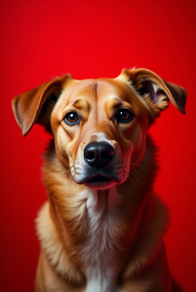 Image of a dog's face with a red background