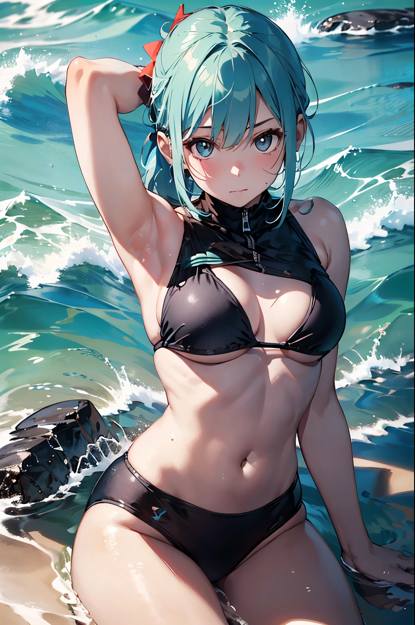 High resolution,topless、
One beautiful young woman,Light blue hair、ponytail、
(Soft Saturation:1.3), (Fair skin:1.2),
(ultra-Detailed Background, Detailed Background), Bokeh,
break'Portrait of a smiling girl.,
When viewed from the front, The composition is symmetrical,
Looking straight at you with serious eyes,
break Swimwear, Red Bikini, Center of chest,
Outdoor, Sea surface, null, sunlight,Summer beach, Sandy Beach,
Strong light, Front lighting,
(:1.3), (Cowboy Shot:1.2),
Front brake angle,
View your audience,
Dynamic pose,
sitting on the beach
Seaweed、Seaweed、Seaweed、Seaweed、Seaweed、Seaweed、Seaweed、