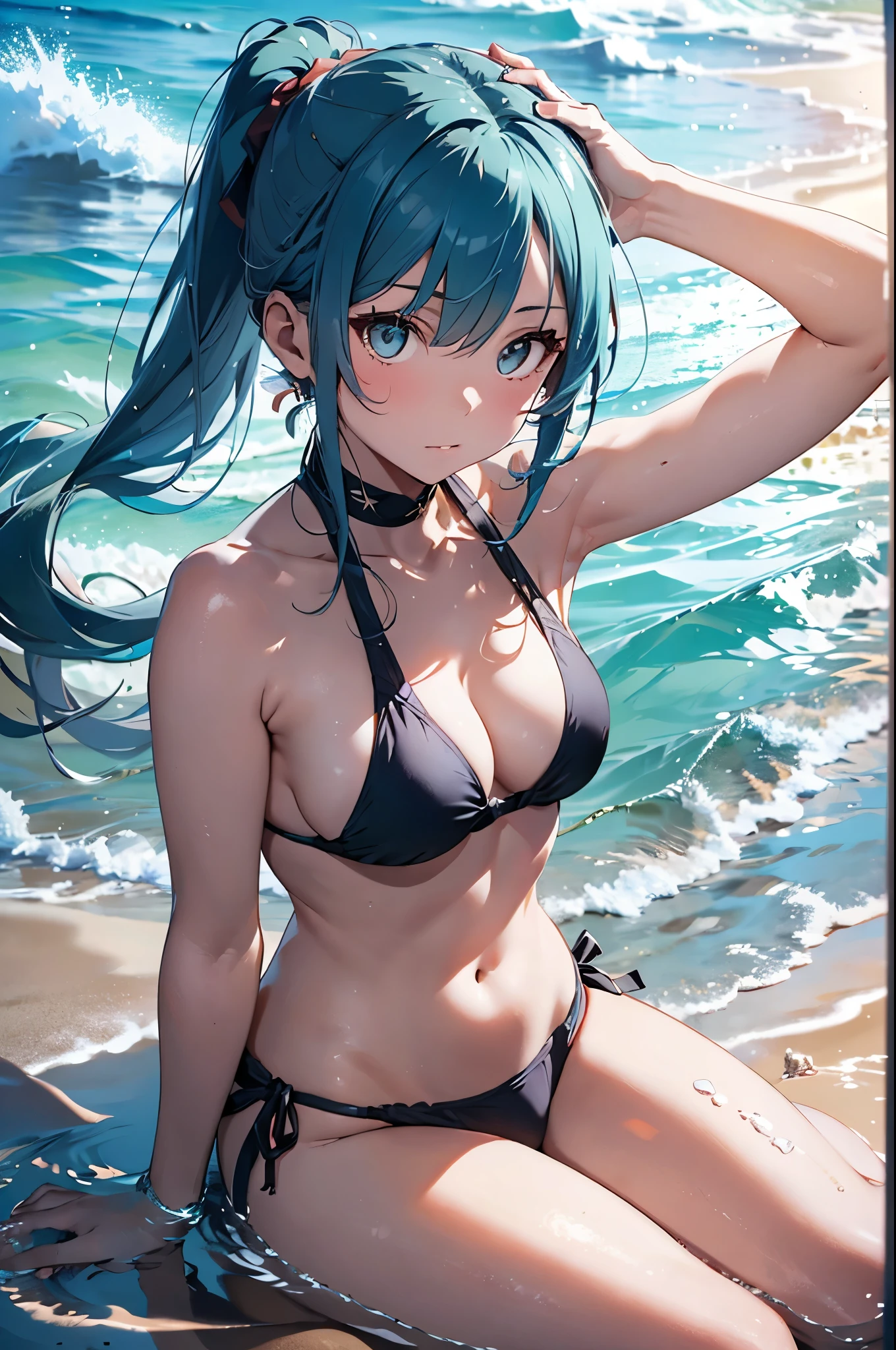High resolution,topless、
One beautiful young woman,Light blue hair、ponytail、
(Soft Saturation:1.3), (Fair skin:1.2),
(ultra-Detailed Background, Detailed Background), Bokeh,
break'Portrait of a smiling girl.,
When viewed from the front, The composition is symmetrical,
Looking straight at you with serious eyes,
break Swimwear, Red Bikini, Center of chest,
Outdoor, Sea surface, null, sunlight,Summer beach, Sandy Beach,
Strong light, Front lighting,
(:1.3), (Cowboy Shot:1.2),
Front brake angle,
View your audience,
Dynamic pose,
sitting on the beach
Seaweed、Seaweed、Seaweed、Seaweed、Seaweed、Seaweed、Seaweed、