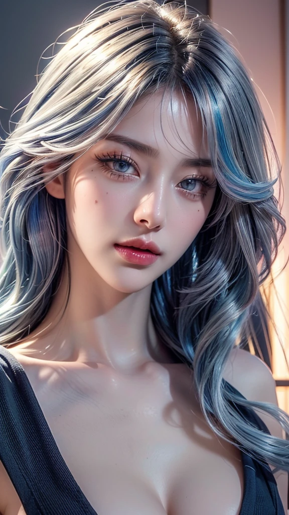 (8K, highest quality, masterpiece:1.2), (realistic, Photoreal:1.37), Super detailed, one girl, (very detailed), (detailed and beautiful eyes), ((((highly detailed artwork))))、Earrings、((Two-toned hair))、ponytail、(((Inside a stylish secondhand clothing store)))、(masterpiece、Highest quality、In 8K、32K、masterpiece、Super huge 、Ultra-high resolution、Impressionism、Realistic:1.2)、((fullbody)), ((Cowboy Shot)),  Sharp focus、Beautiful face with detailed background of face and eyelids、Glowing Skin、Sharp pupils、Realistic eyes and beautiful face、Blurred Background、Beautiful 28 year old girl、Glowing Skin、(((bright and beautiful hair)))、iris、curve、Powerful composition,  ((seductive looks))、((horny expression))、、(light blue hair color))、[black hair]、Best Quality, Ultra High Definition, (Photorealistic:1.4),Sunset Light, Ponytail, Korean Women, (big breasts), Detailed Photo, Smiling, Sexy,   (Masterpiece: 1.3), (8K, Photorealistic, Best Quality: 1.4), (1girl), Beautiful Face, (Realistic Face), (pink Hair, long Hair: 1.3), Beautiful Hairstyle, Realistic eyes, beautiful detail eyes, (realistic skin), beautiful skin, , (sitting ), (no_cloths), ((chest is covered with hair))