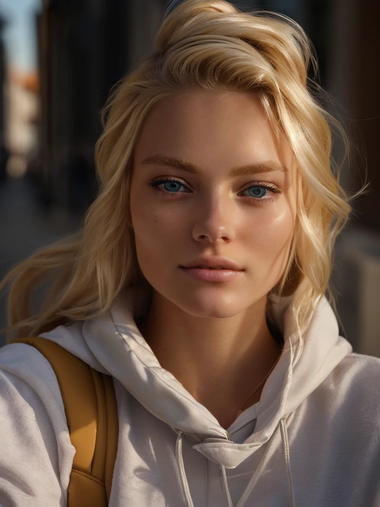 blond woman with a backpack and a backpack on her shoulder, beautiful blonde girl, beautiful realistic face, soft portrait shot 8 k, extremely beautiful face, beautiful and realistic faces, photo of a beautiful woman, photorealistic beautiful face, attractive beautiful face, perfect face ), gorgeous face portrait, realistic beautiful face, detailed beautiful face, 🤤 girl portrait, very realistic digital art