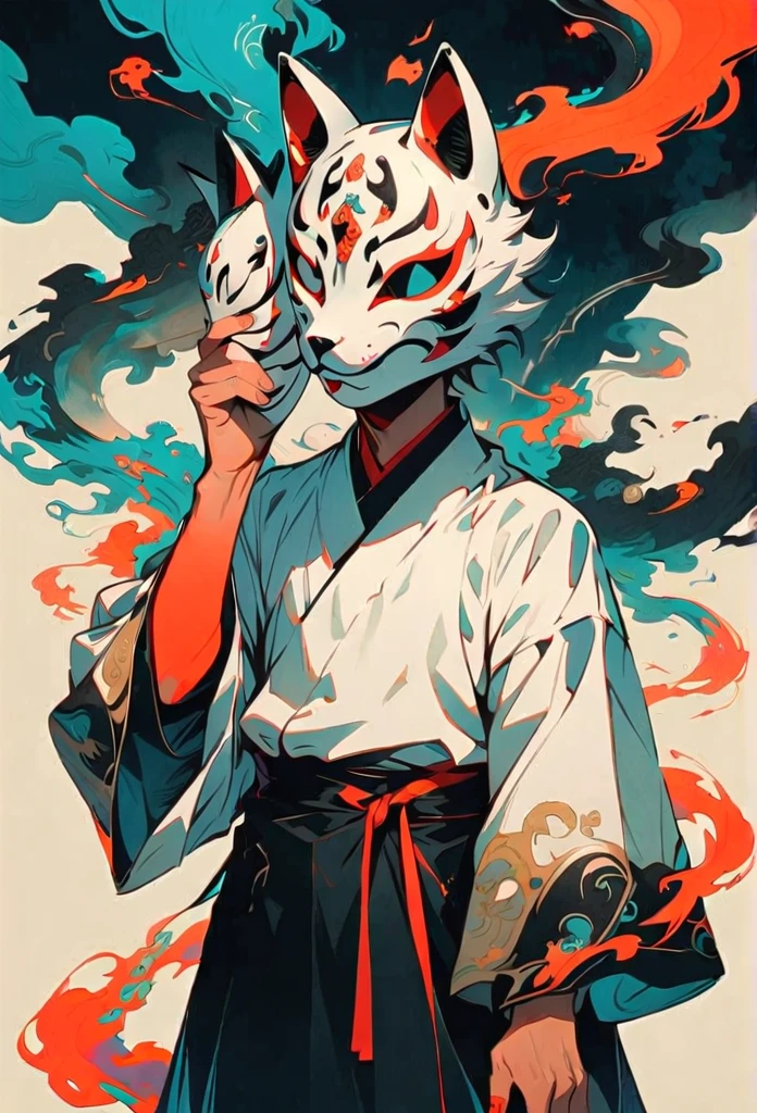 Style 2,alone,One boy,Holding a fox mask