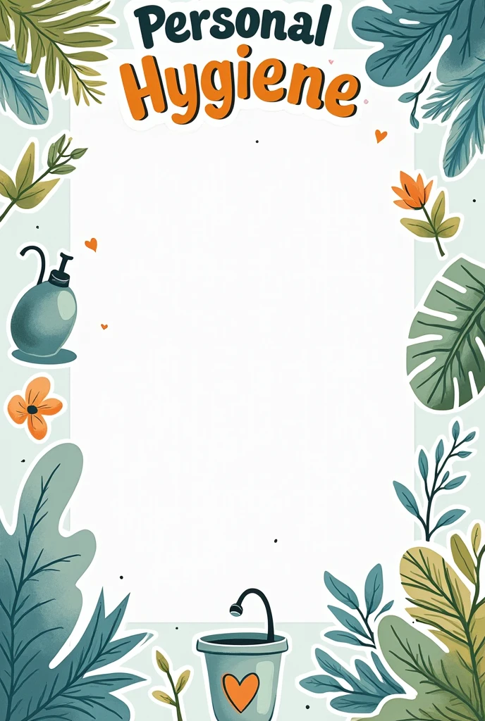 A chart paper with a creative
border design contains a heading " Personal hygiene " And multiple creative drawings on personal hygiene