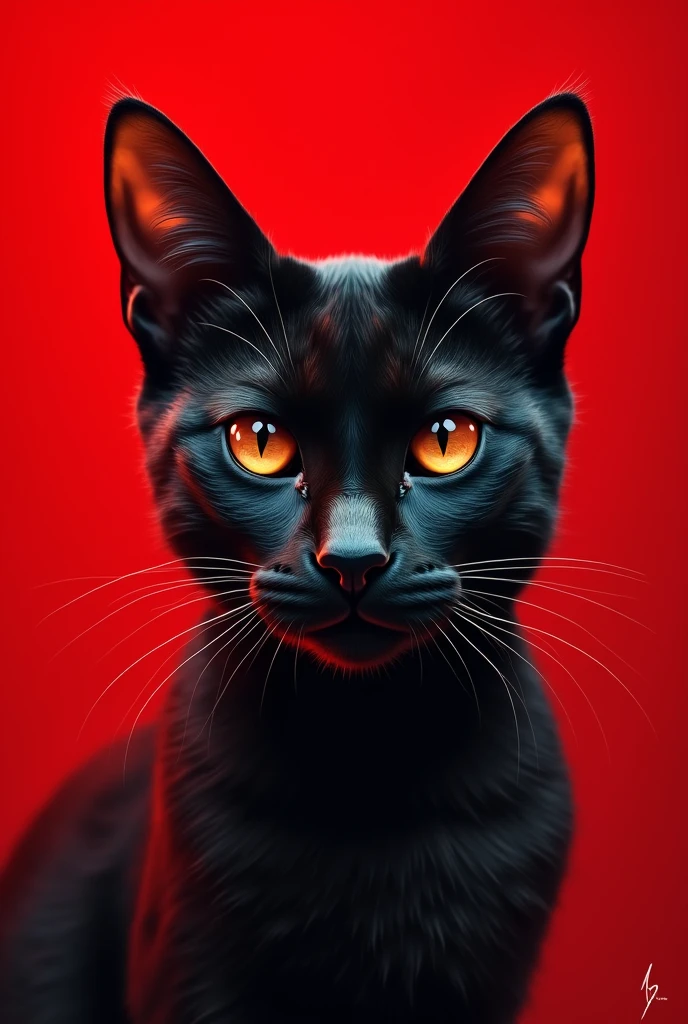 Image of a cat's face with a red background