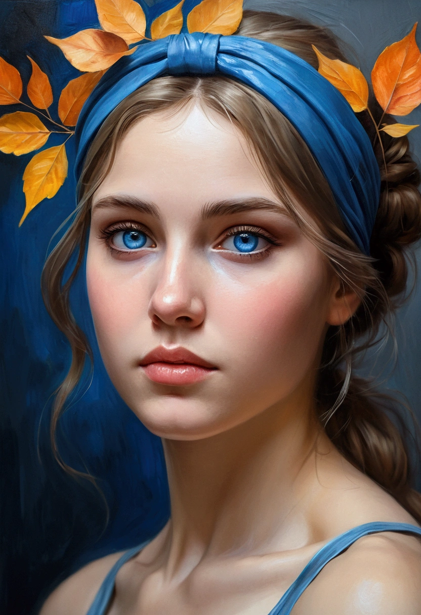 bare woman (8k, best qualityer, work of art: 1.2), (best qualityer: 1.0), (ultra-high resolution: 1.0), water colour, a beautiful woman, (shiny pupils,Blue pupils),shoulders, headband, Ines Cecilia, bust portrait, extremely bright design, pastel colours, autumn lights, moody gray, bold style Alexei Savlasov style, Ivan Shichkin, Ilya Repin, (card retouching: 1.2), 2d, (oil painting: 1.2) highy detailed