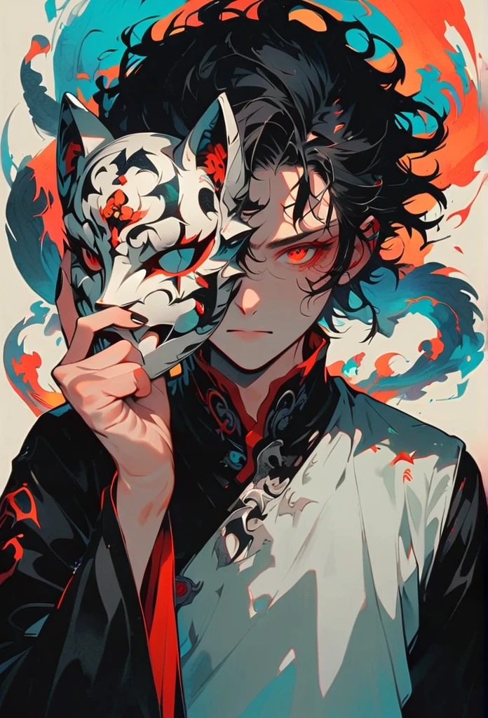 style2,solo,1boy,holding a mask