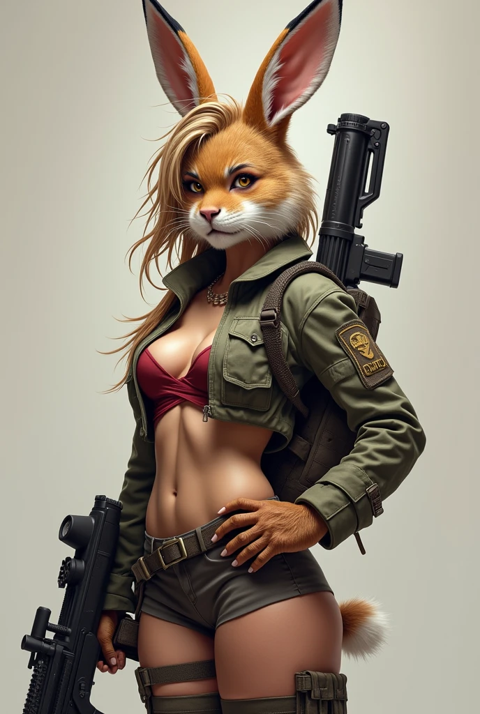 furry rabbit girl, sexy body, tactical gear