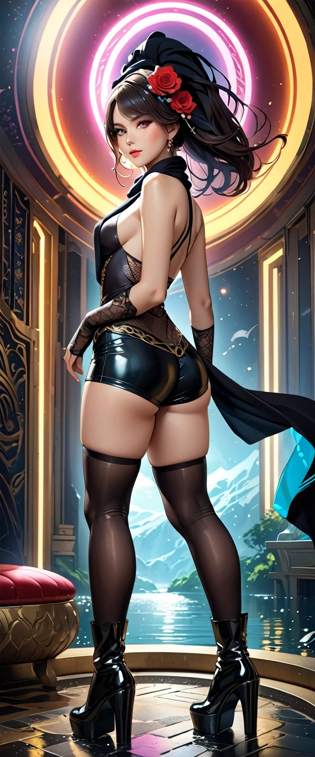 Big ass, position of four,Two 18 year old women, big ass, full body, full body image, wearing boots, characters a magician and a warrior, black hair, and the other blonde hair, hair larger than the character's body, blue eyes, symmetrical and detailed perfect face, thin waist, wide and rounded hips, thick thighs,  groin vision, camel's foot, ass view, back view, back vision, back view, wearing a delicate princess crown, lace bra with intricate details, lace panties with intricate details, black boot, holding a detailed and intricate sword, and holding a detailed and intricate magic wand, giant plugin with intricate details with a large magic jewel sticking out of the hole,  giant giant wide plugin, plugin, camel's foot, big crotch, panties punched in the water, cracked, swollen package,