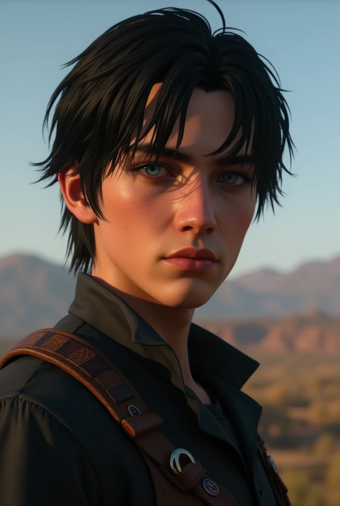 Red dead redemption 2 young man with black hair & blue eyes & looks sweet