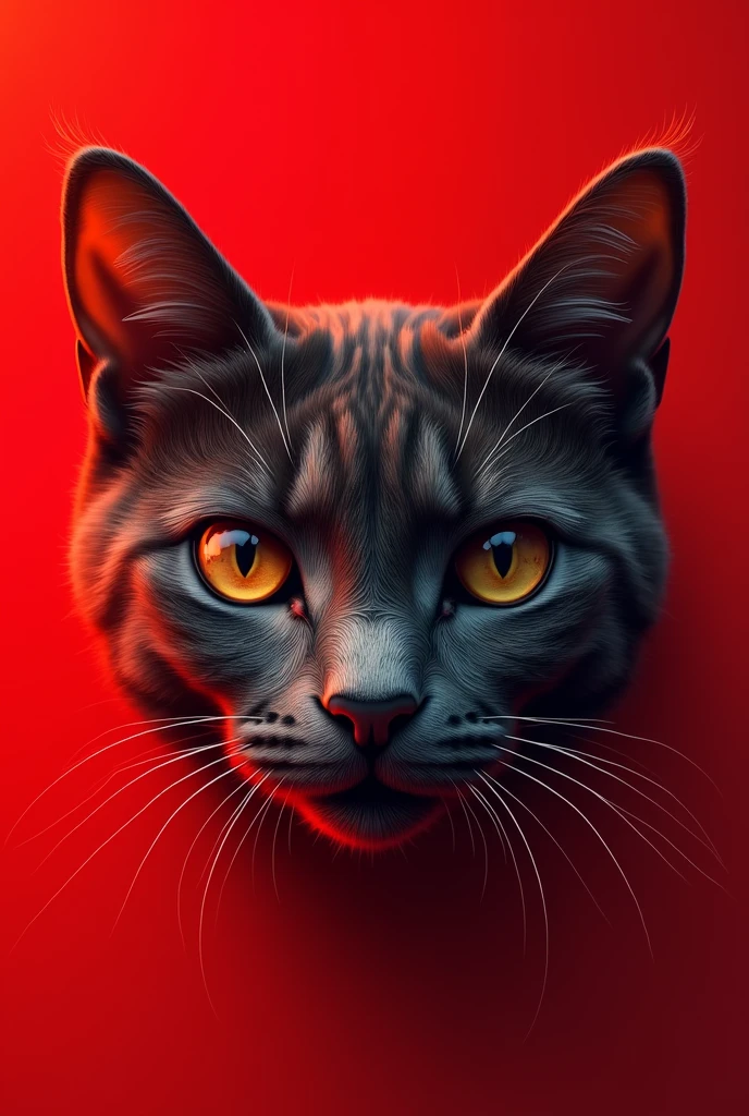 Image of a cat's face with a red background