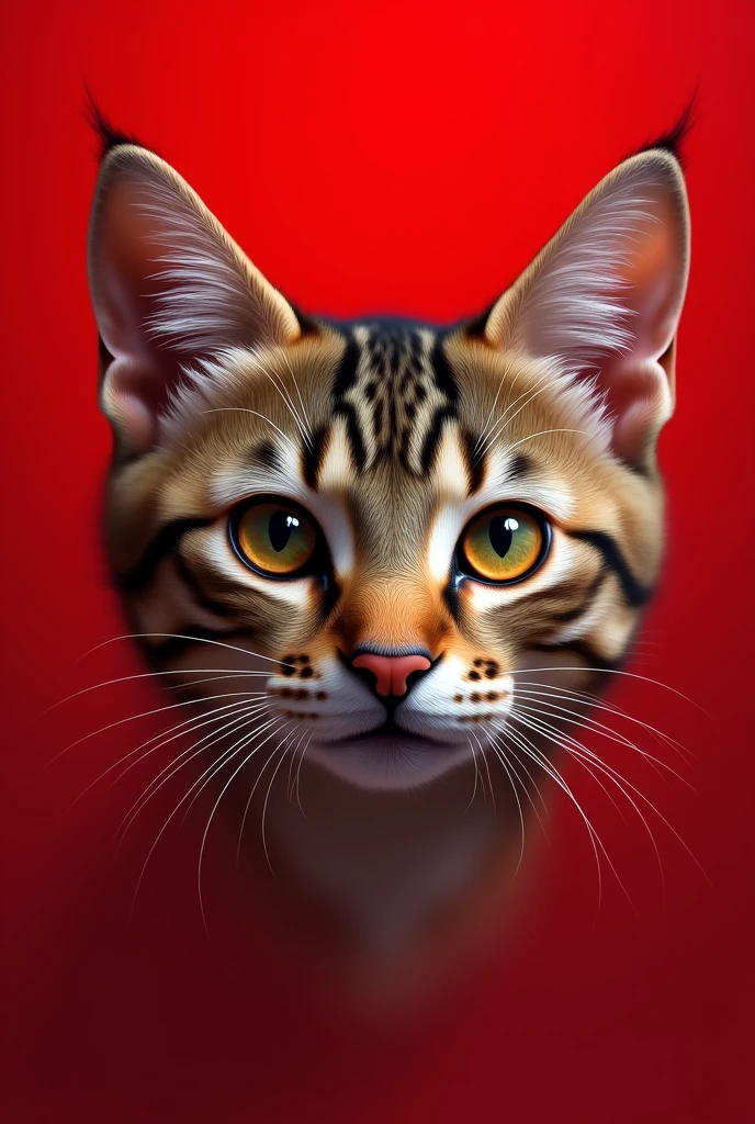 Image of a cat's face with a red background
