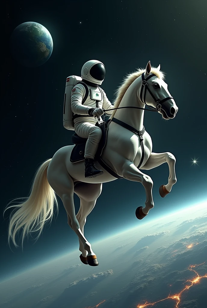 An astronaut riding a horse in space.