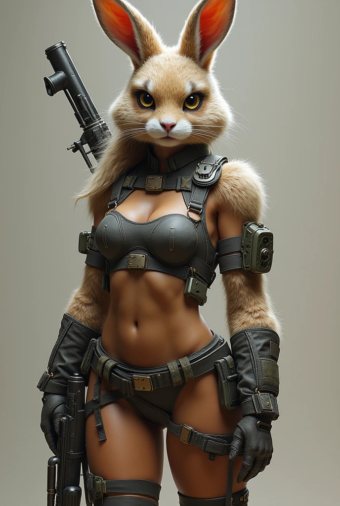 furry rabbit girl with sexy body, tactical gear